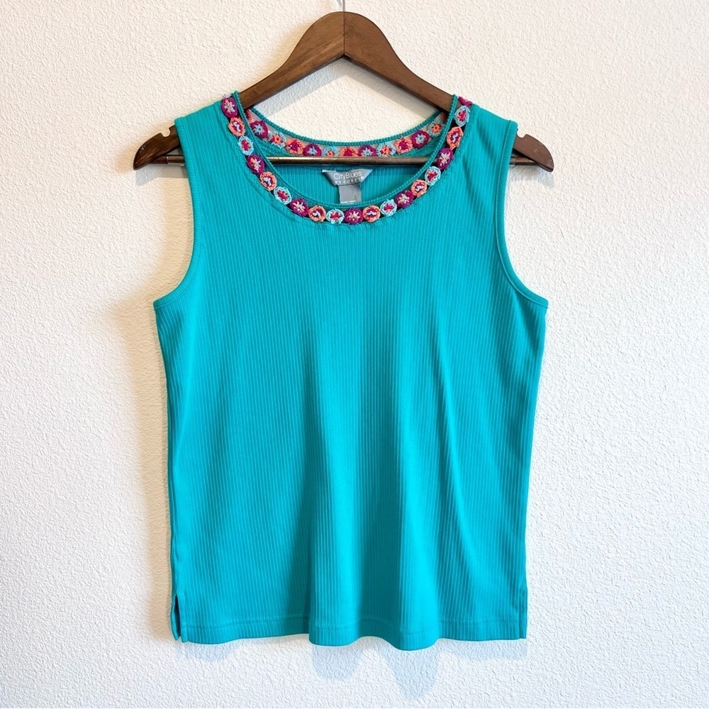 City Blues Koret Sleeveless Crochet Ribbed Tank Top Blue Y2K 90s Girlhood Medium